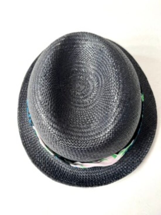 ETRO Milano Dark Blue Straw Hat With Printed Scarf Band  Made in Italy main image 8
